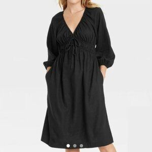 Black Linen Pocket Dress
